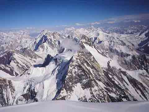
Rob Hall Photo Of Gasherbrums And Broad Peak From K2 Summit July 9, 1994 - Hall and Ball book
